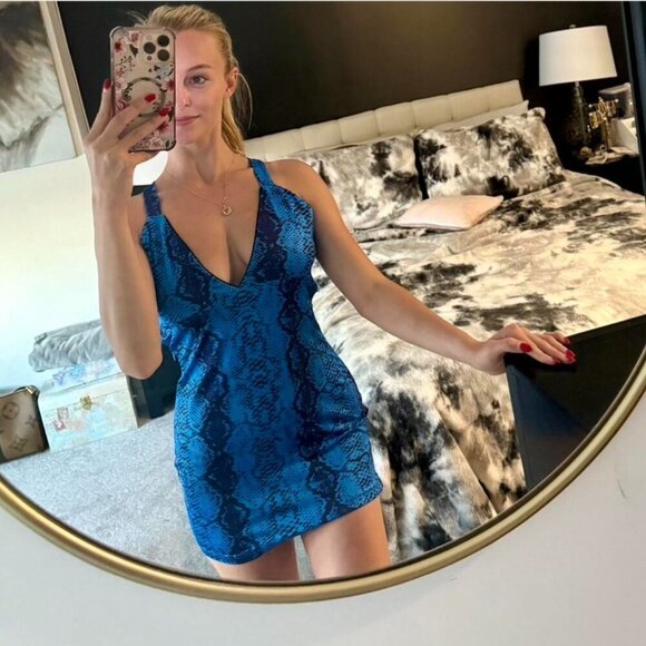 Blue Snakeskin Mini Dress - Picture 2 of 7